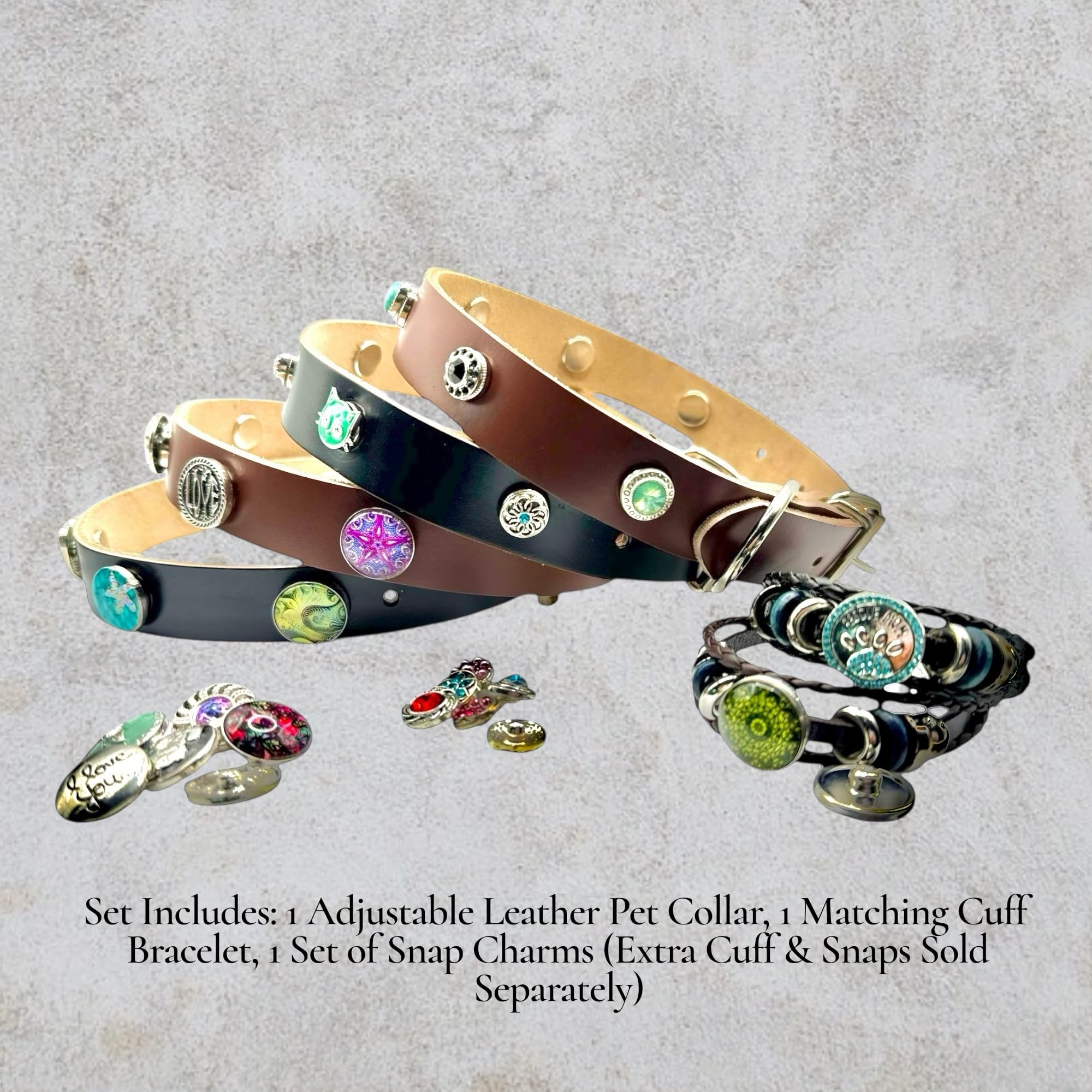 Matching Dog Collar & Pet Parent Cuff Bracelet Set | Interchangeable Snap Jewelry | Warewoof House