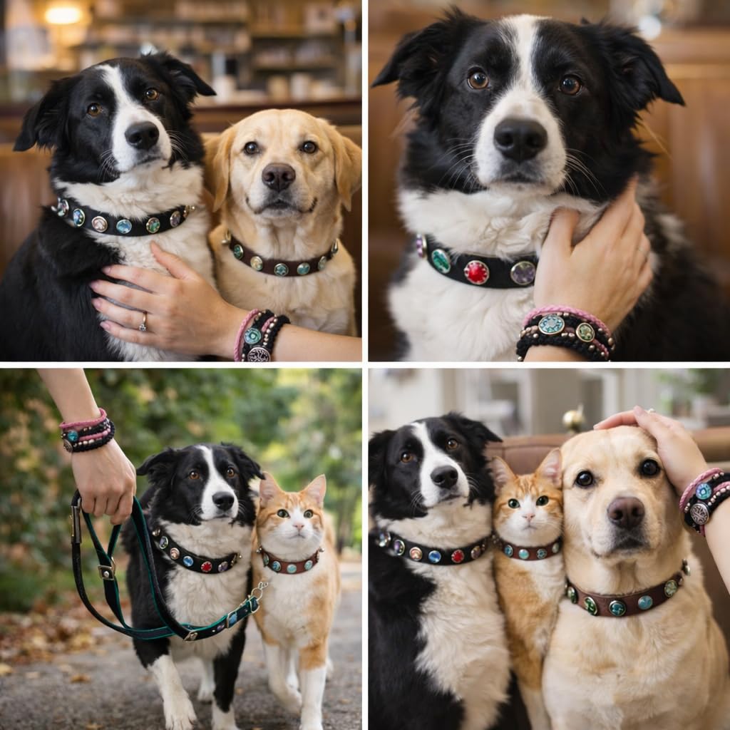 Matching Dog Collar & Pet Parent Cuff Bracelet Set | Interchangeable Snap Jewelry | Warewoof House