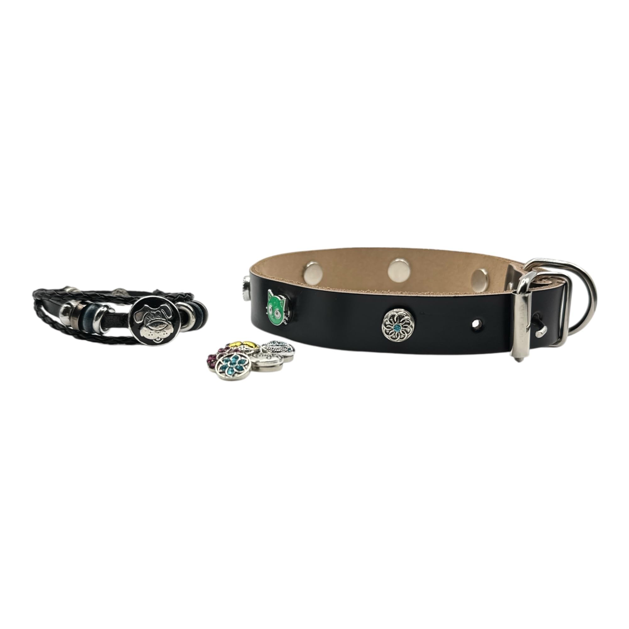 Matching Dog Collar & Pet Parent Cuff Bracelet Set | Interchangeable Snap Jewelry | Warewoof House