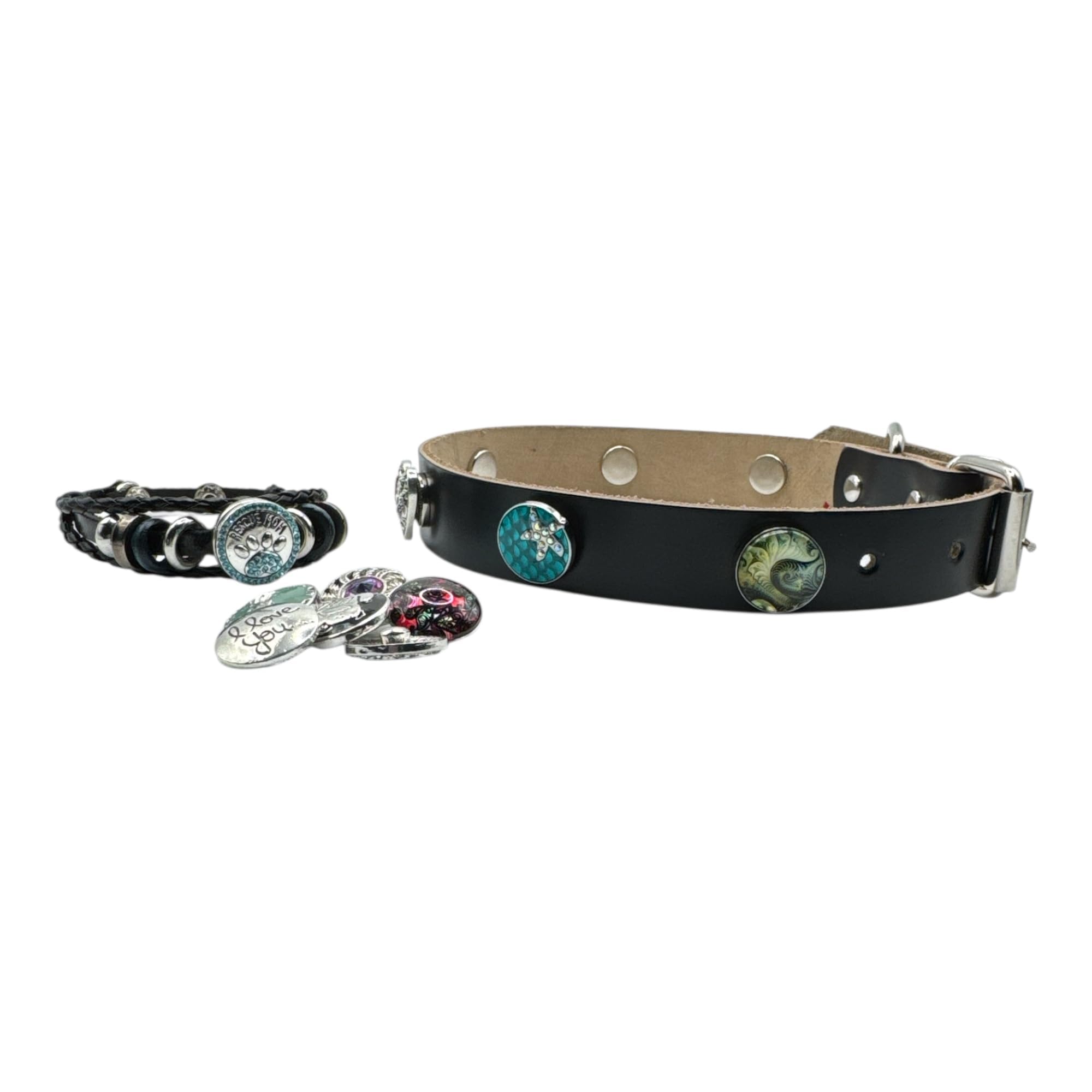 Matching Dog Collar & Pet Parent Cuff Bracelet Set | Interchangeable Snap Jewelry | Warewoof House