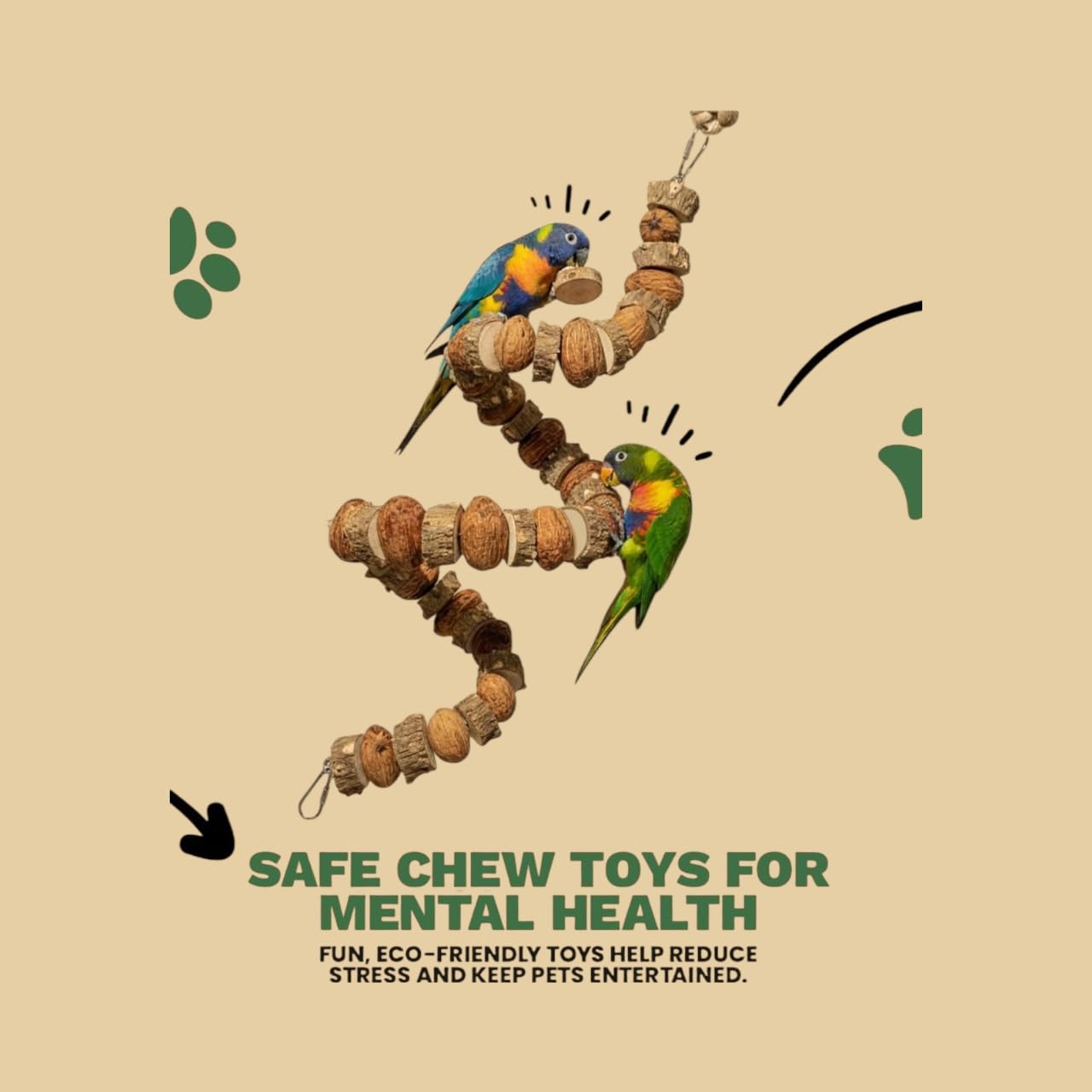 39" Prickly Ash & Mango Wood Bird Toy | Natural Parrot Chew & Enrichment | Warewoof House